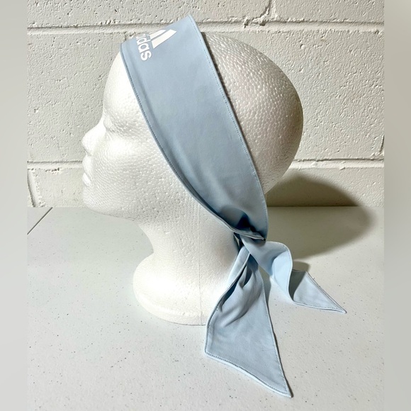 Adidas Alphaskin Tie Headband. Unisex OSFM. NWOT Light Blue White Logo B2 - Picture 1 of 7